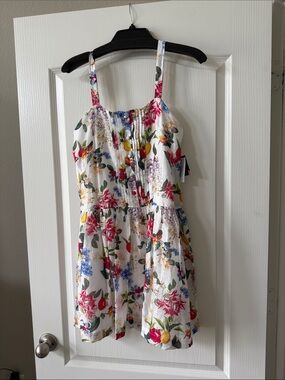 Taylor Dresses White Floral Sundress with Pink, Yellow & Blue Blooms